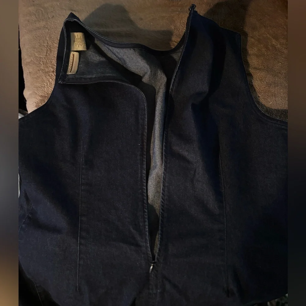 Vintage 90s Stretch Dark Blue Denim Sleeveless Midi Dress | Size 18 - Picture 5 of 7